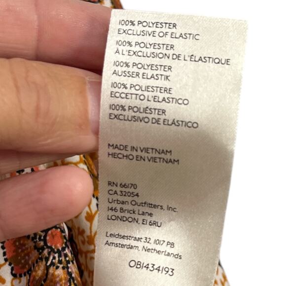 Free People Top I Got You Printed Floral Orange White Ruched Smocked V-Neck Sx S - Picture 7 of 11